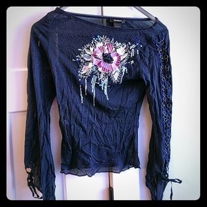 Express sheer top dark blue